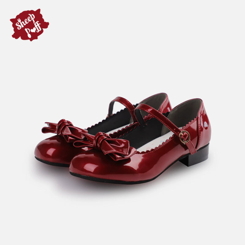 sheeppuff Rounded Bow Mary Jane Shoes