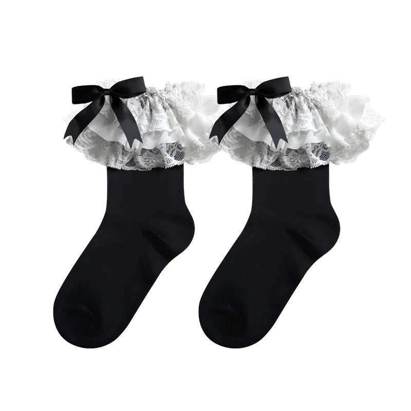 Sock Noble - Flower Banquet Autumn - Layered Lace Bow Socks