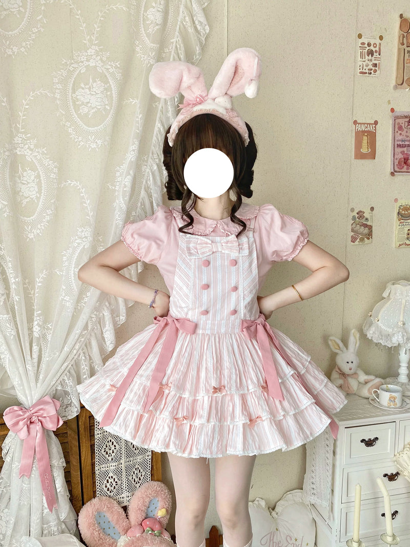 White Tea Story - Mian Mian Bing - Tiered cotton Lolita jumper skirt