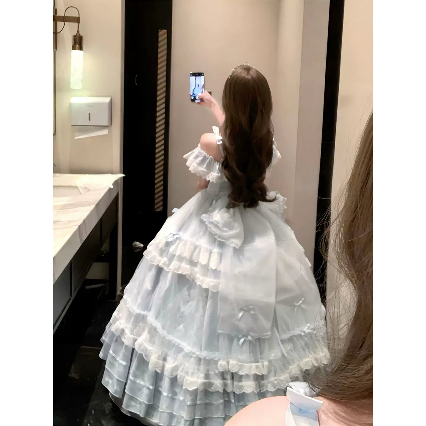 Emoji Dream - Sweet Lolita Gown - Pale blue off-shoulder floor-length