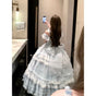 Robe bleue + col + traîne papillon + jupon / S