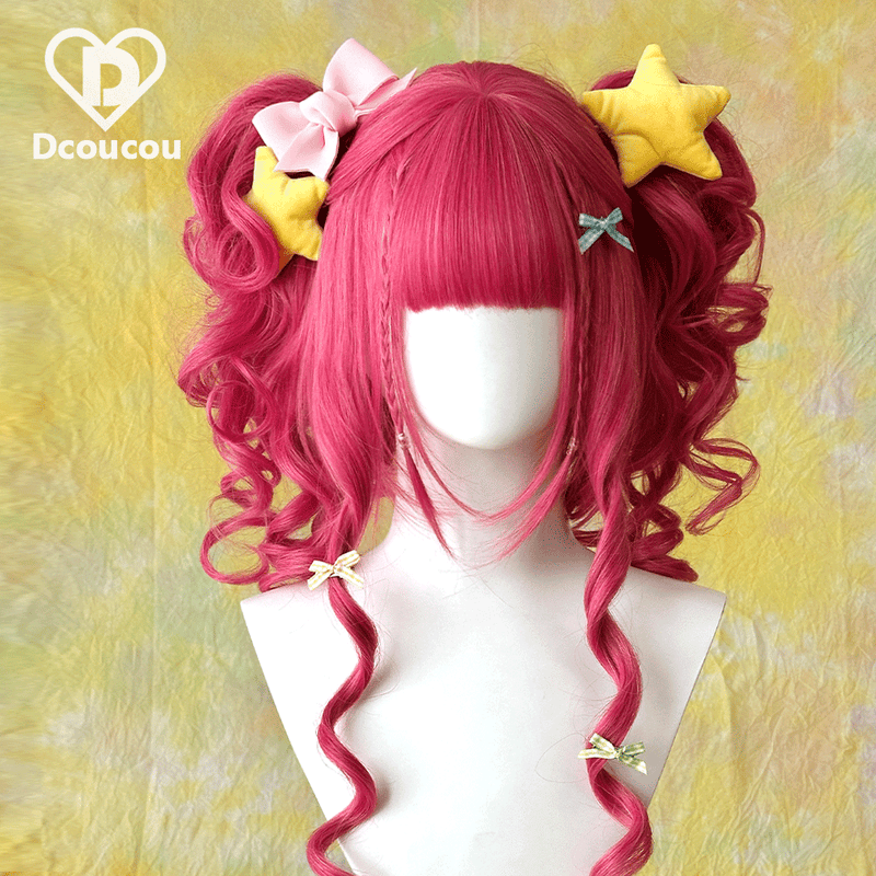 Handmade Ringo Hime Lolita wig with 35cm ultra fluffy double ponytails in soft pink, featuring detailed styling and volume.