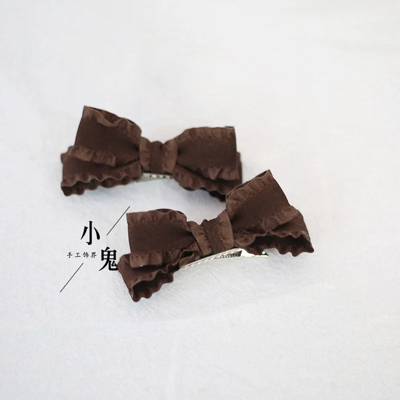 Xiaogui - Cute Lolita Headwear Ponytail Hairclips Daily Lolita Accessories a pair of coffee-colored hairclips
