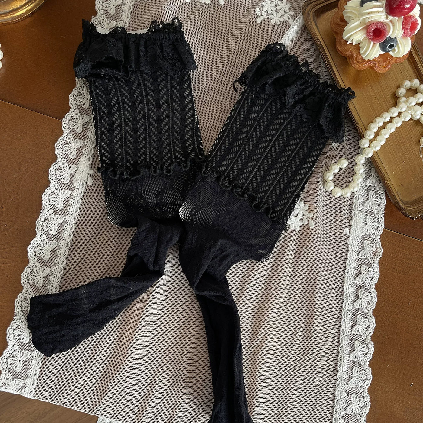 Sock Noble - Pearl Lace - Gothic Lace Socks and Clip Ring Options