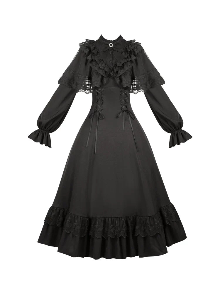 With PUJI - White Daylight - Elegant Lolita Long Sleeve OP Dress, Side Zipper detail view 5