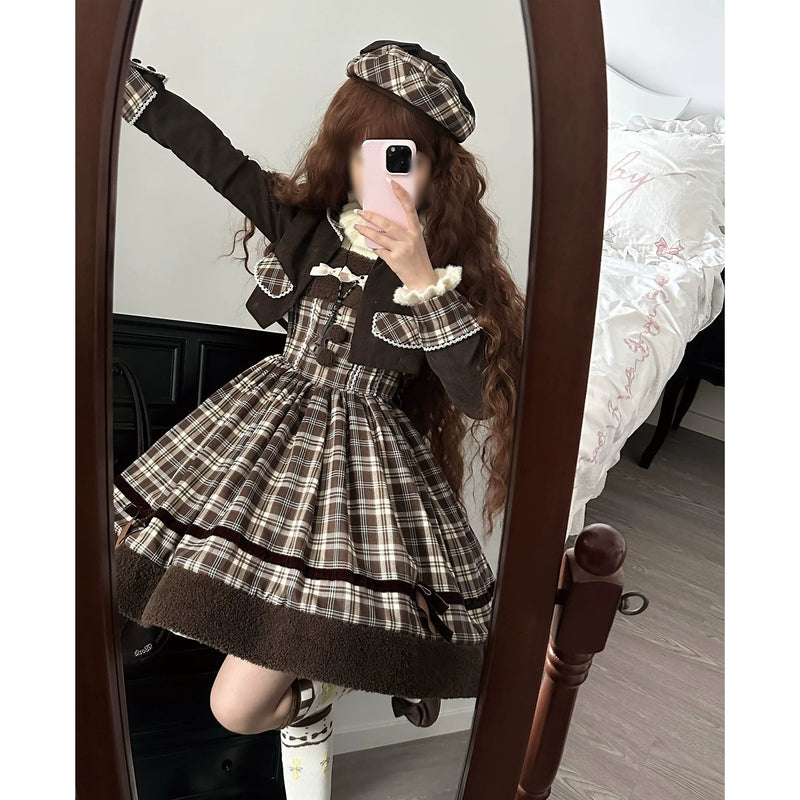 Cat Tea Bear British Plaid Plush Lolita Separates — additional product view