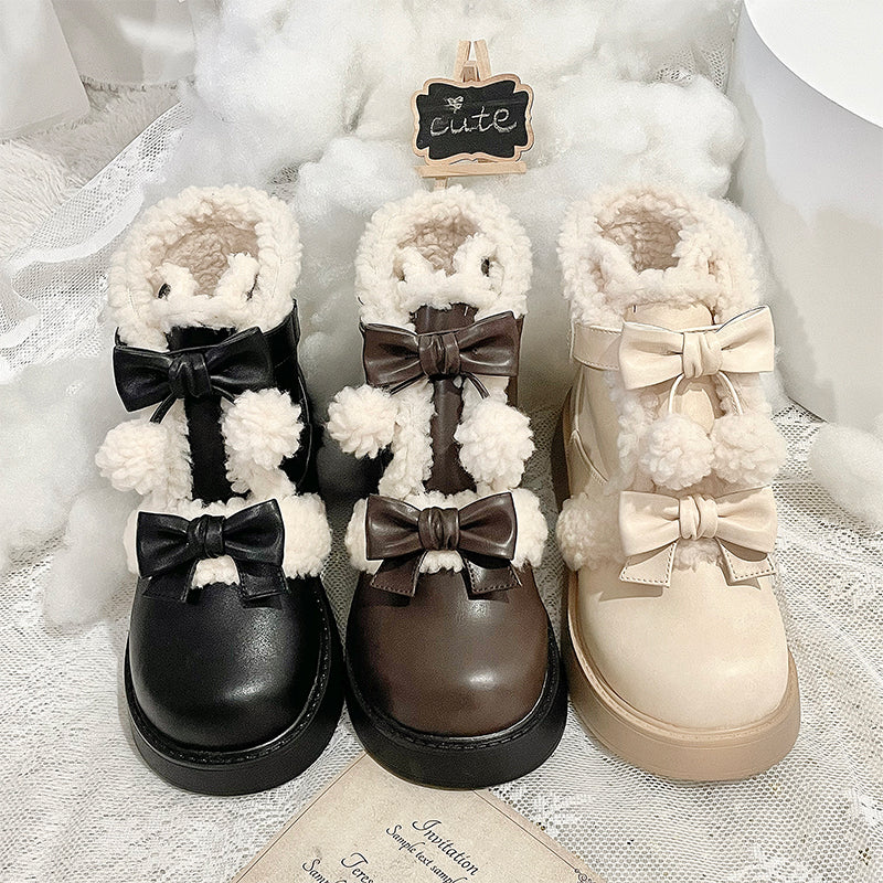 beauty bunny - Furry Bear - Winter Snow Boots with Plush Lining and Bow Pom-Poms - product detail 3
