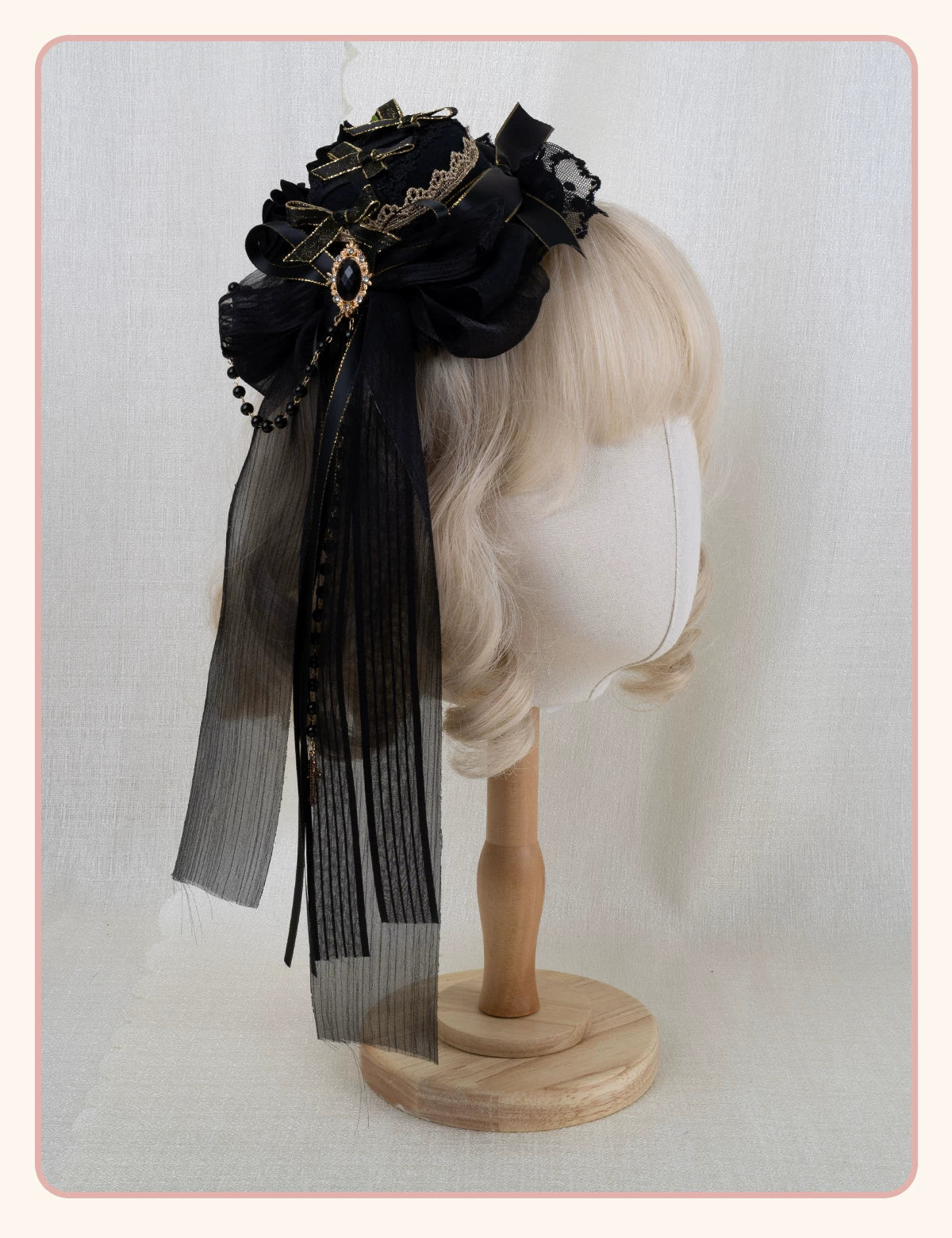 Stardust Rose - Dark Gothic - Black-and-Gold Mini Hat Hair Accessory with Layered Bows