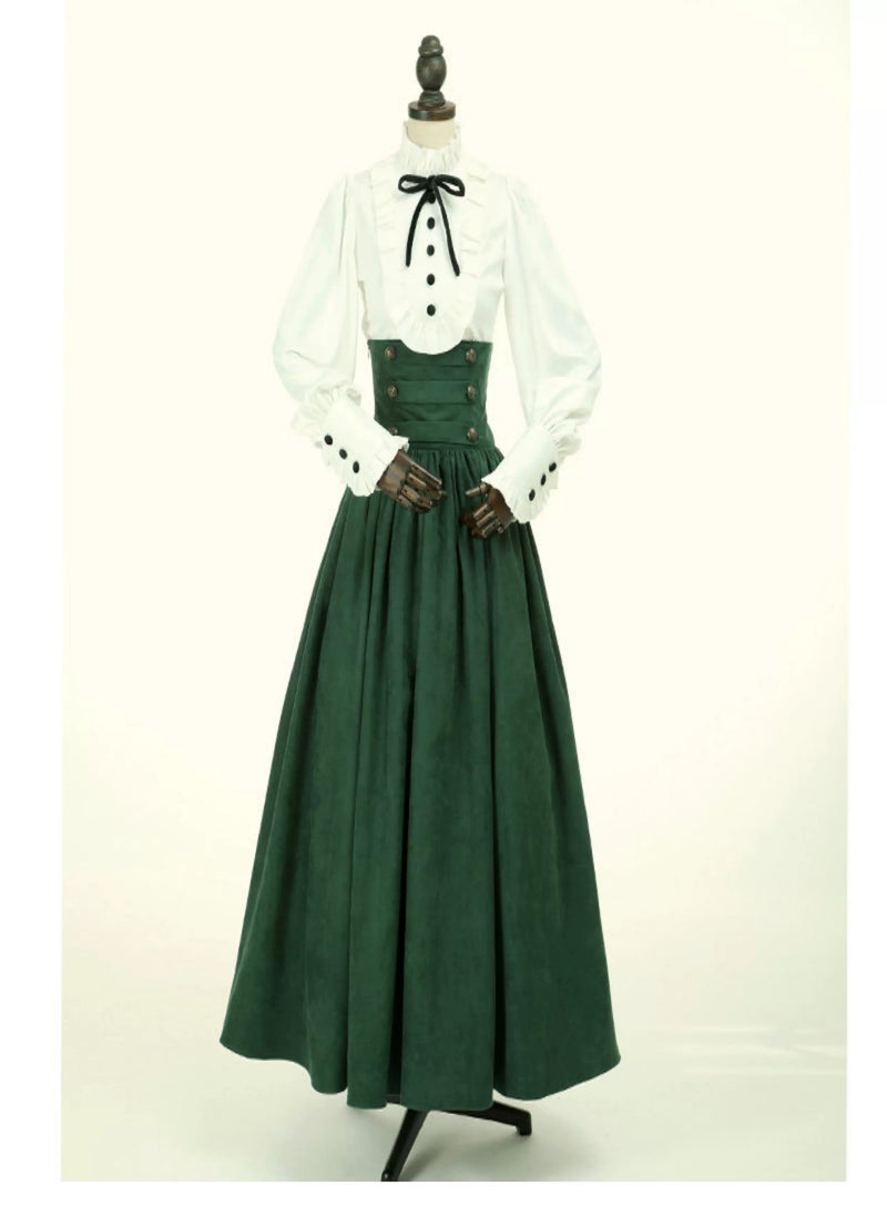 LACE GARDEN - Magic Academy - High-Waist Full Skirt Set with Ruffled Blouse