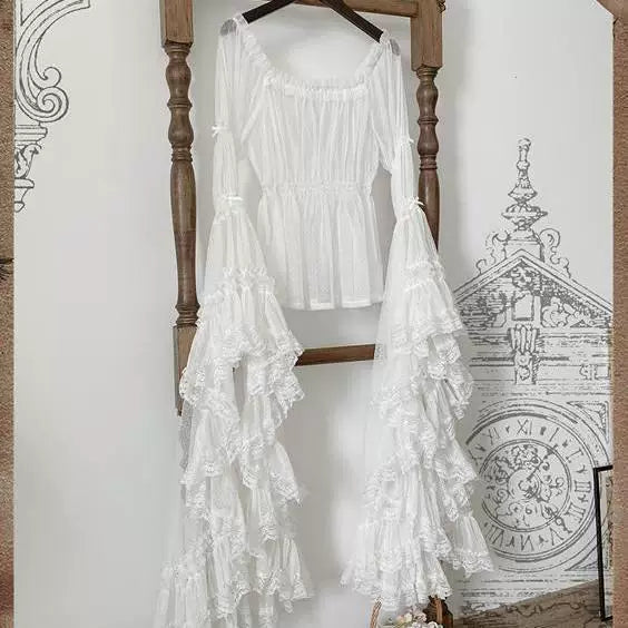 Sweetheart Dream Machine - Cloris - Long Princess-Sleeve Mesh Inner Top with Tiered Ruffles
