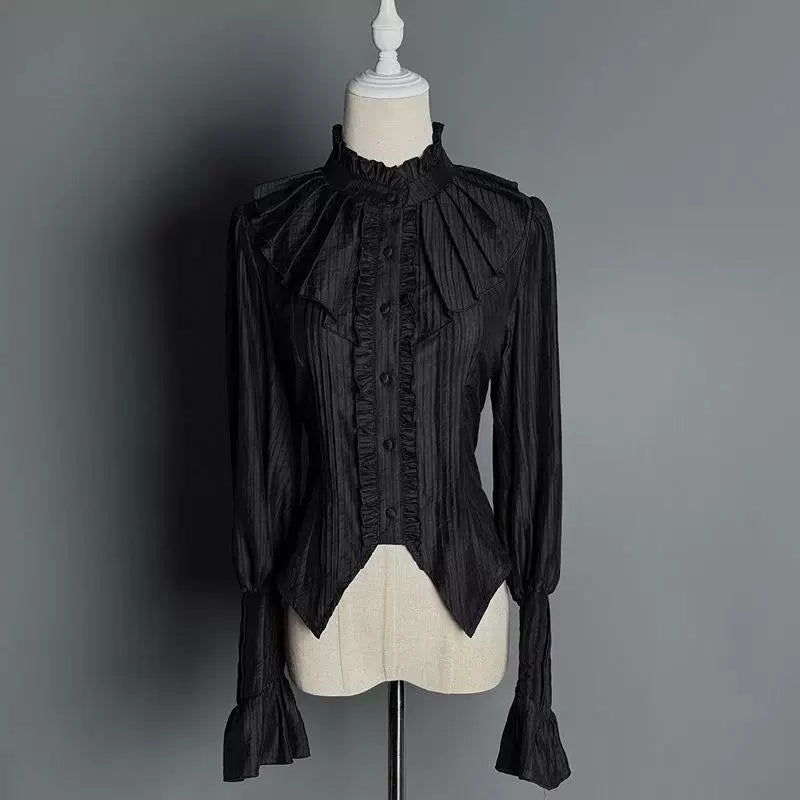 Sweetheart Dream Machine - French Gothic - Long-Sleeve Blouse with Ruffled Front