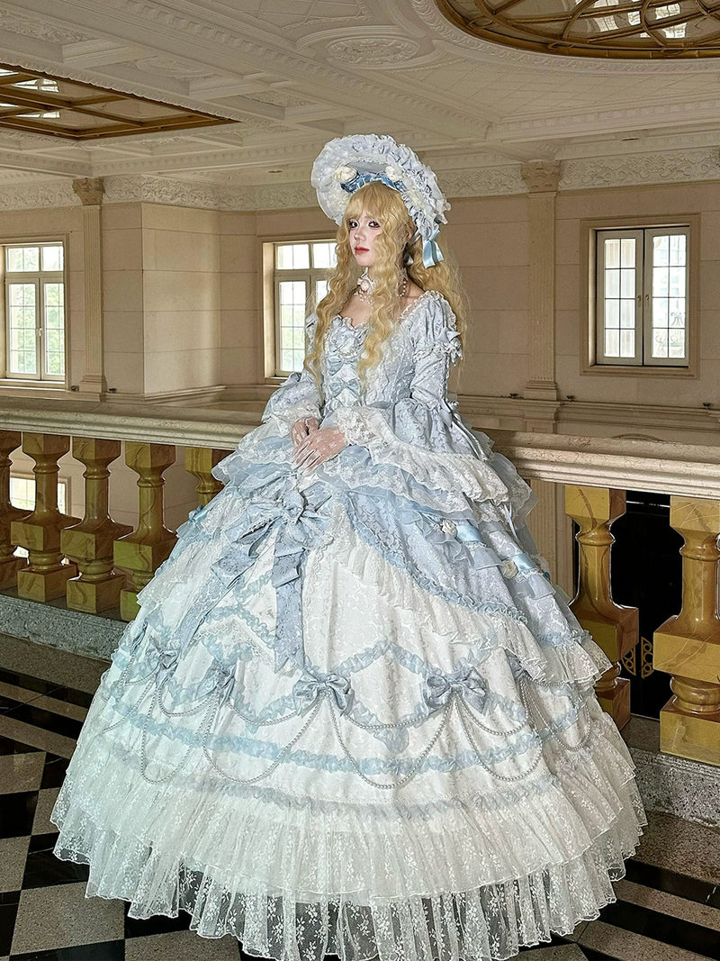 Dream Island - Rococo Sweet Lolita Gown - Blue floor-length tiered