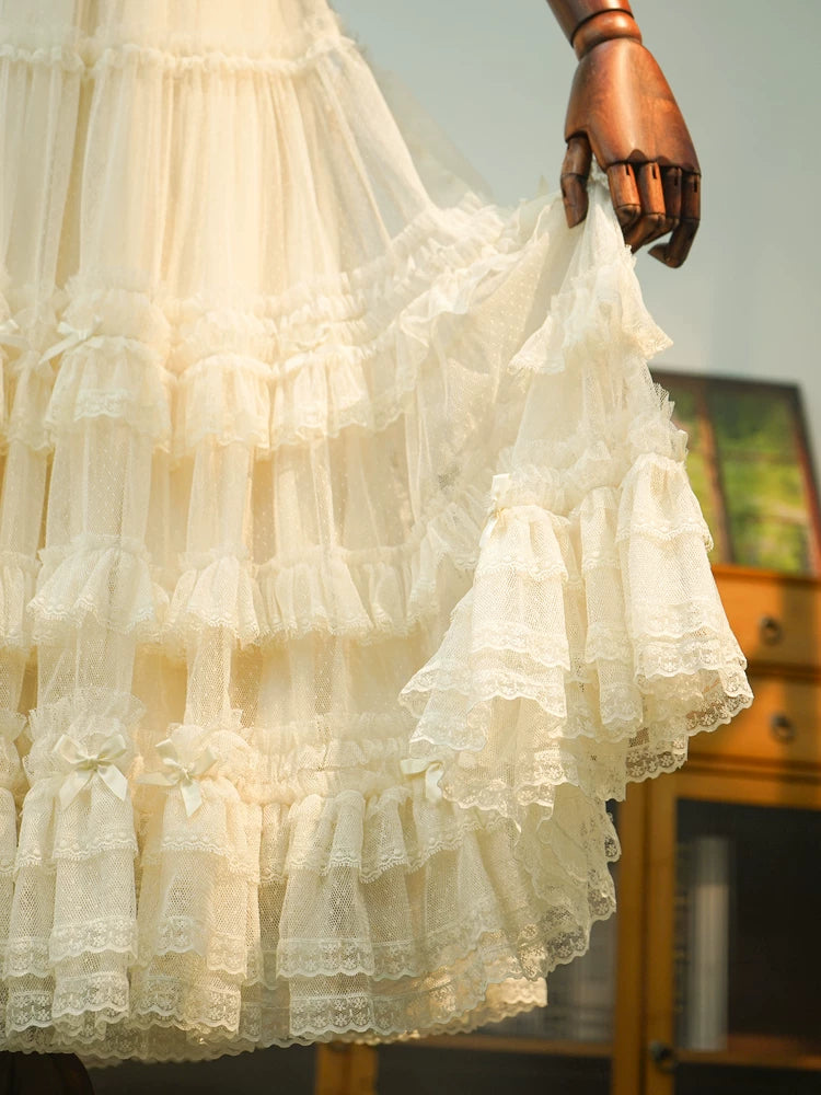 Suhua Yipai - Dotted Tulle - Tiered Lace Lolita Petticoat - detail view 2