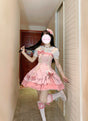 Glass Bottle Pink Dress + Hat + Train + Leg Warmers + Top + Necklace / S
