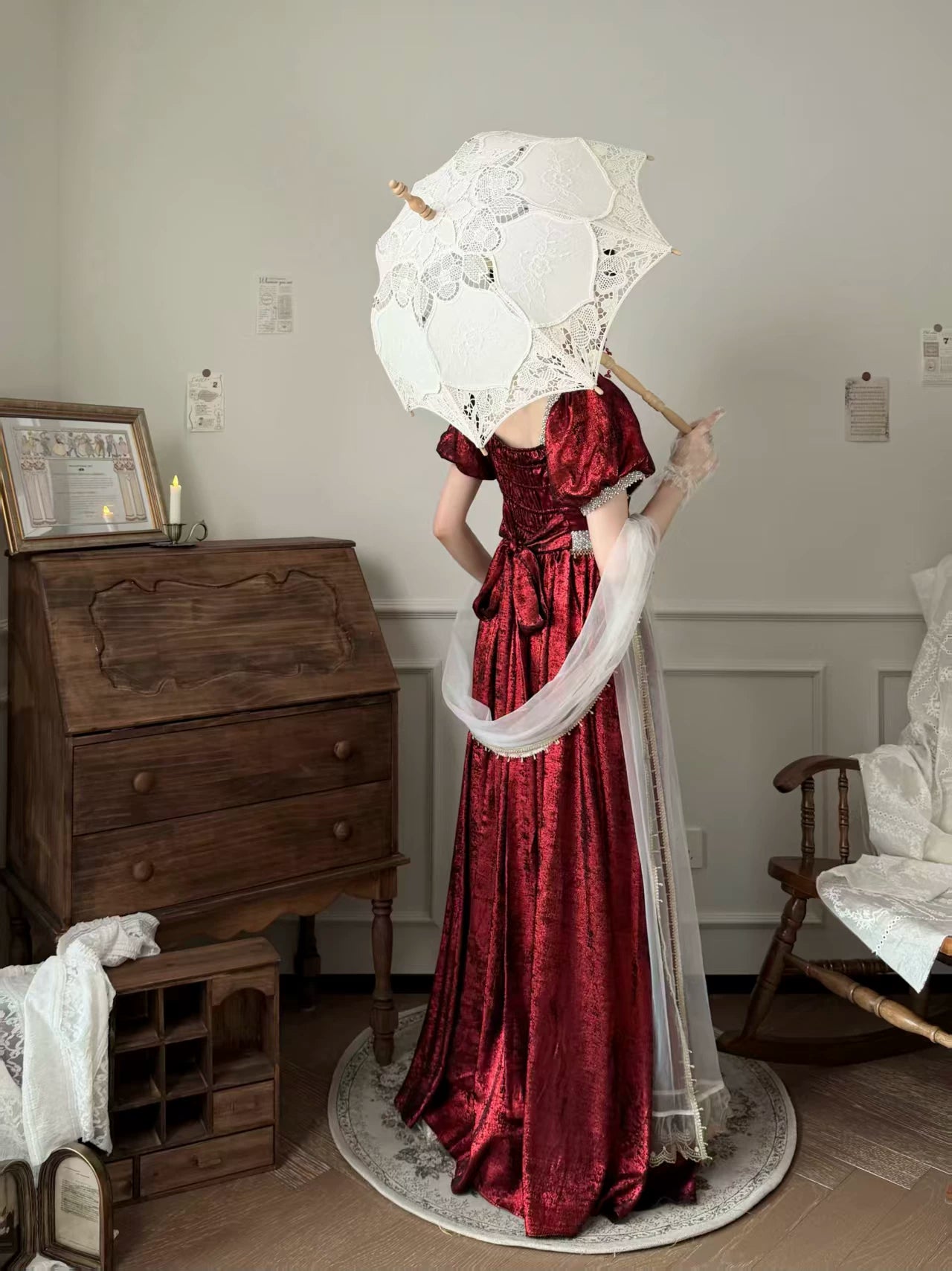 Thousand Wood - Moonlight Amber - Long OP Dress with Empire Waist and Beaded Trim