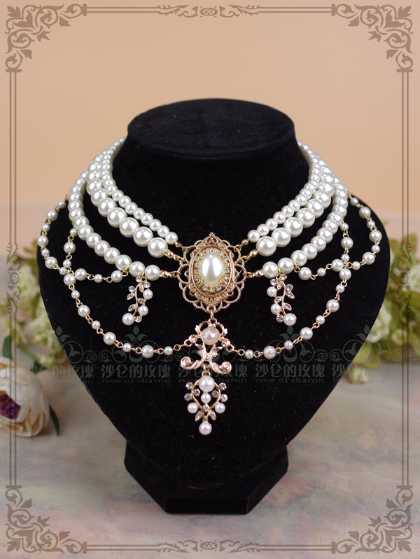 Rose of Sharon - Baroque Layered Pearl Lolita - Necklace Neckwear