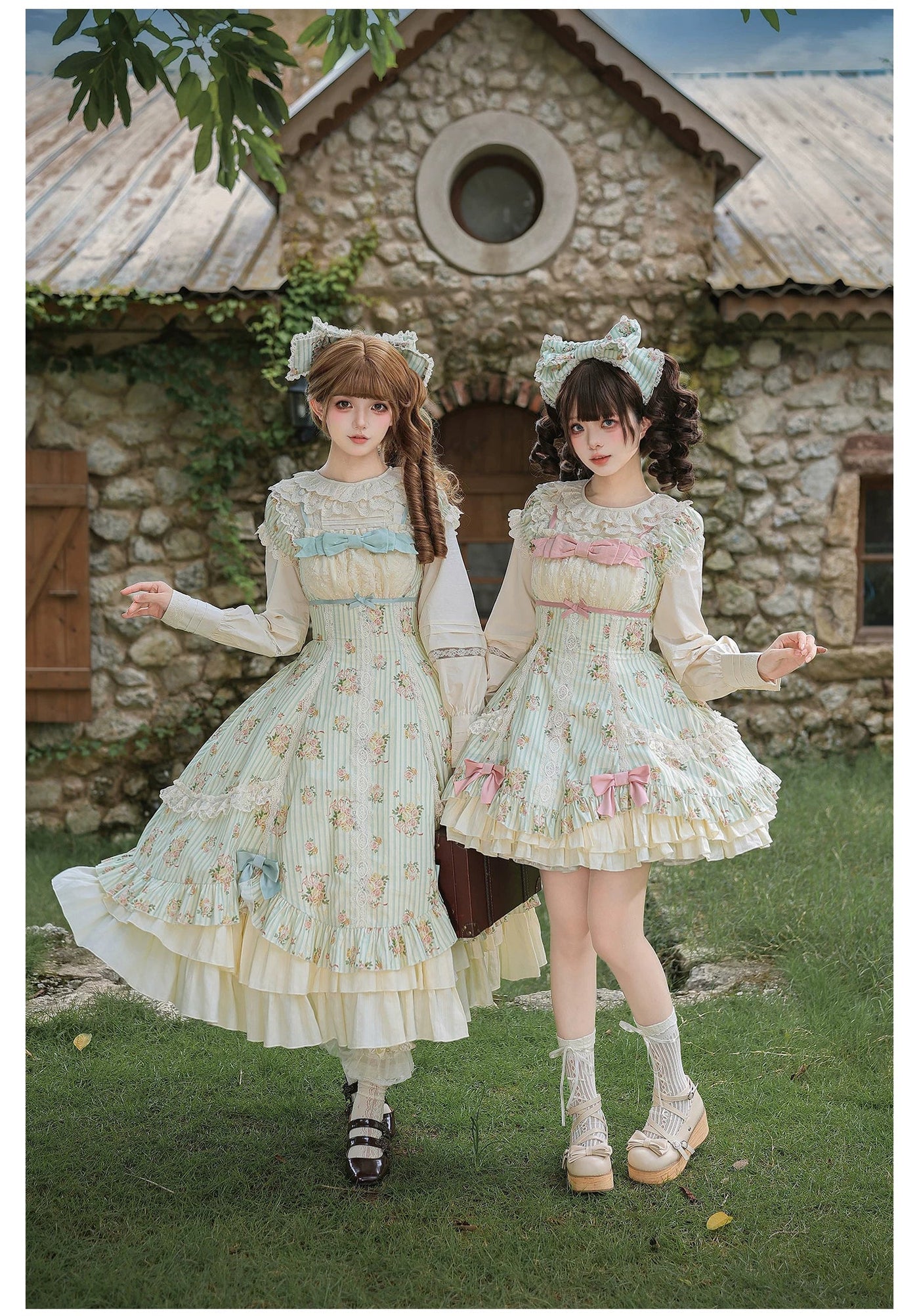 With PUJI - Meeting Austen - Cotton Classic Lolita Rose Printed OP Dress