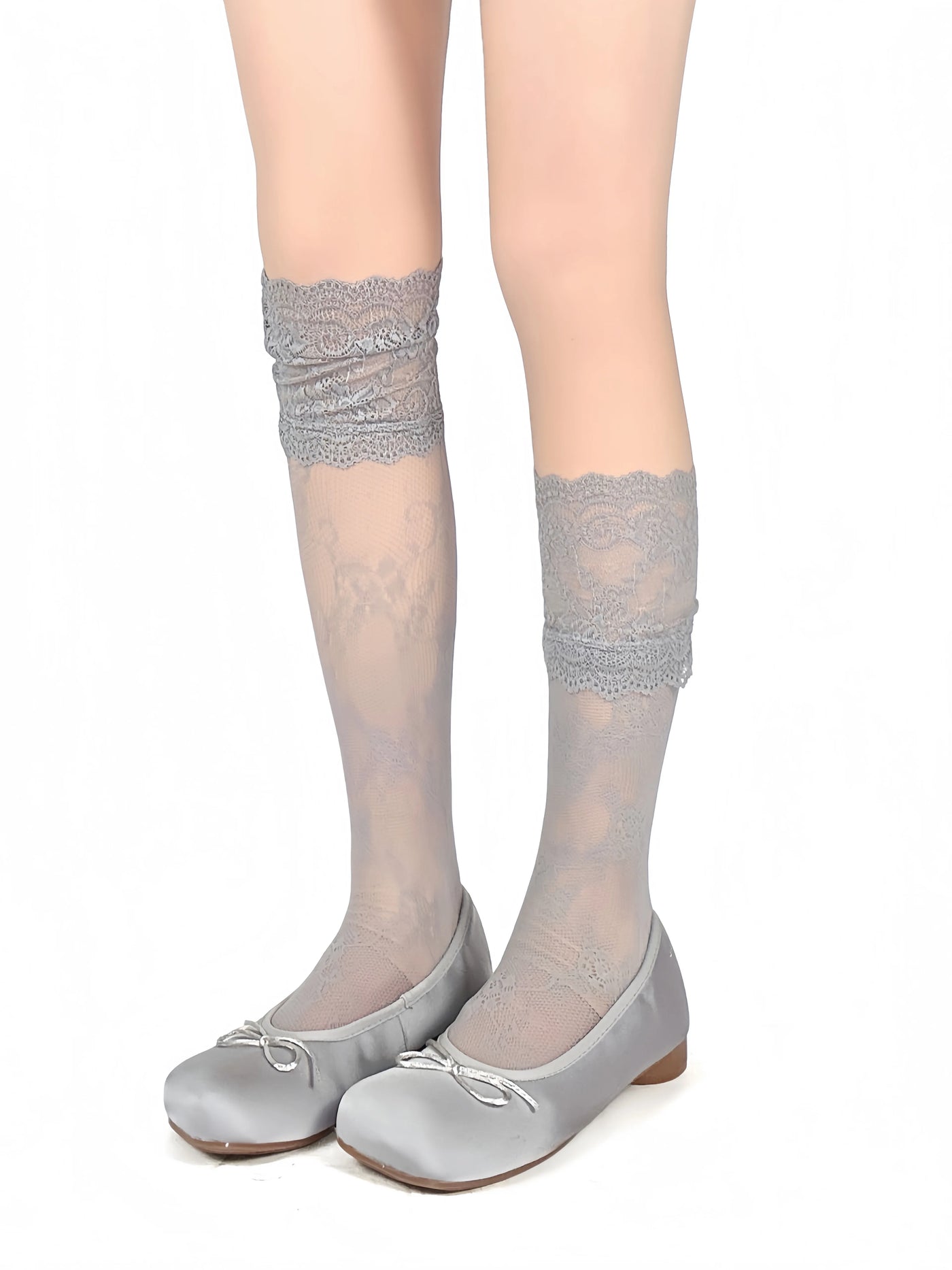 White Socks - Lace Layering - Lace-Trim Mid-Calf Socks
