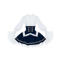With PUJI - Eternal Crown - Lolita OP Dress - Colorblock Fake Two-piece Ruffle Short OP Early stock / S