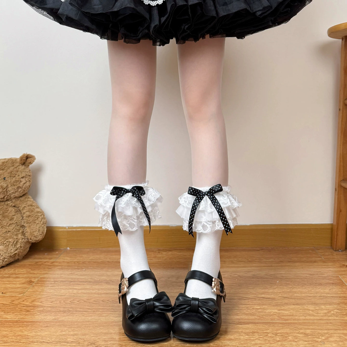 Chubby Bear Tales - Ballet Doll - White Socks with Polka-Dot Bow