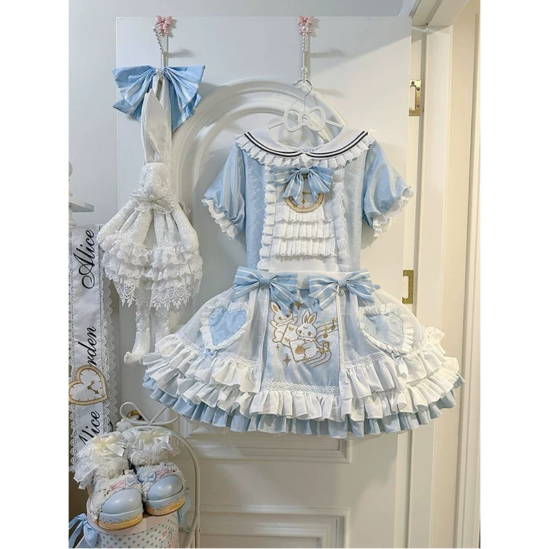 Creamy - Alice in Wonderland Rabbit Embroidered OP - Blue one-piece
