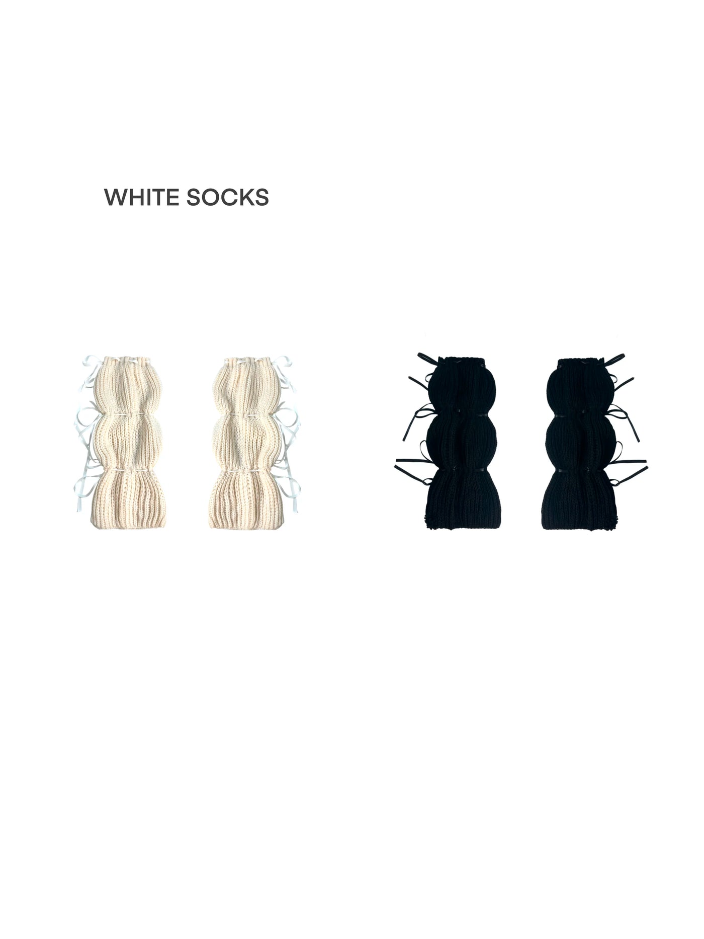 White Socks - Ballet Ribbon - Scrunched Knit Socks with Ribbon Ties