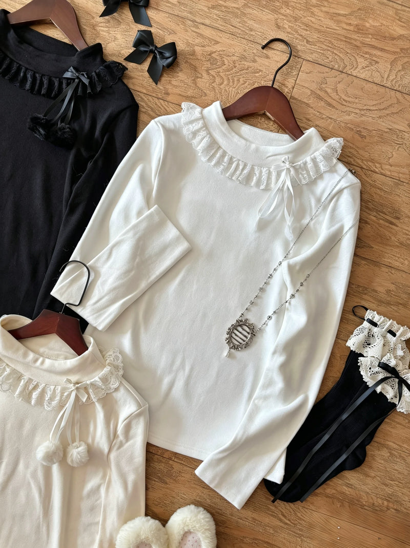Cat Upon Cat Little Furball Thick Winter Layering Top — White - No Plush Cuffs
