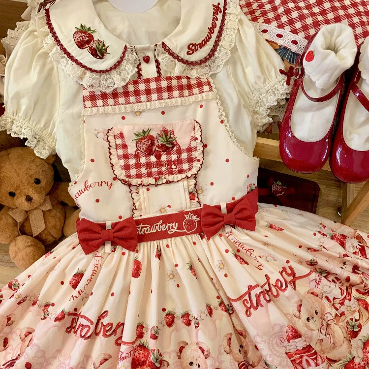 Velvet Strawberry - Sweet Printed Pinafore JSK Dress Set - detail view 9