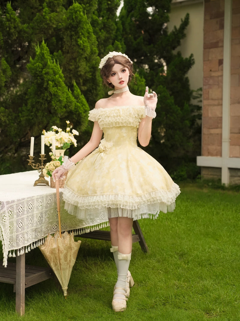 With PUJI - Falling Flowers as a Letter - Lolita Dress Collection, Print & Adjustable Straps detail view 3