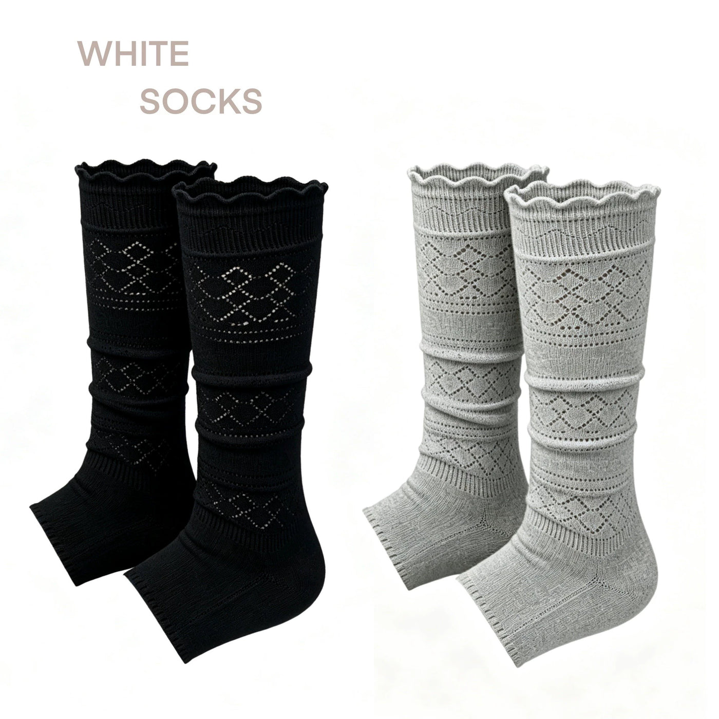 White Socks - Openwork Lace - Lace-Textured Stirrup Leg Warmers