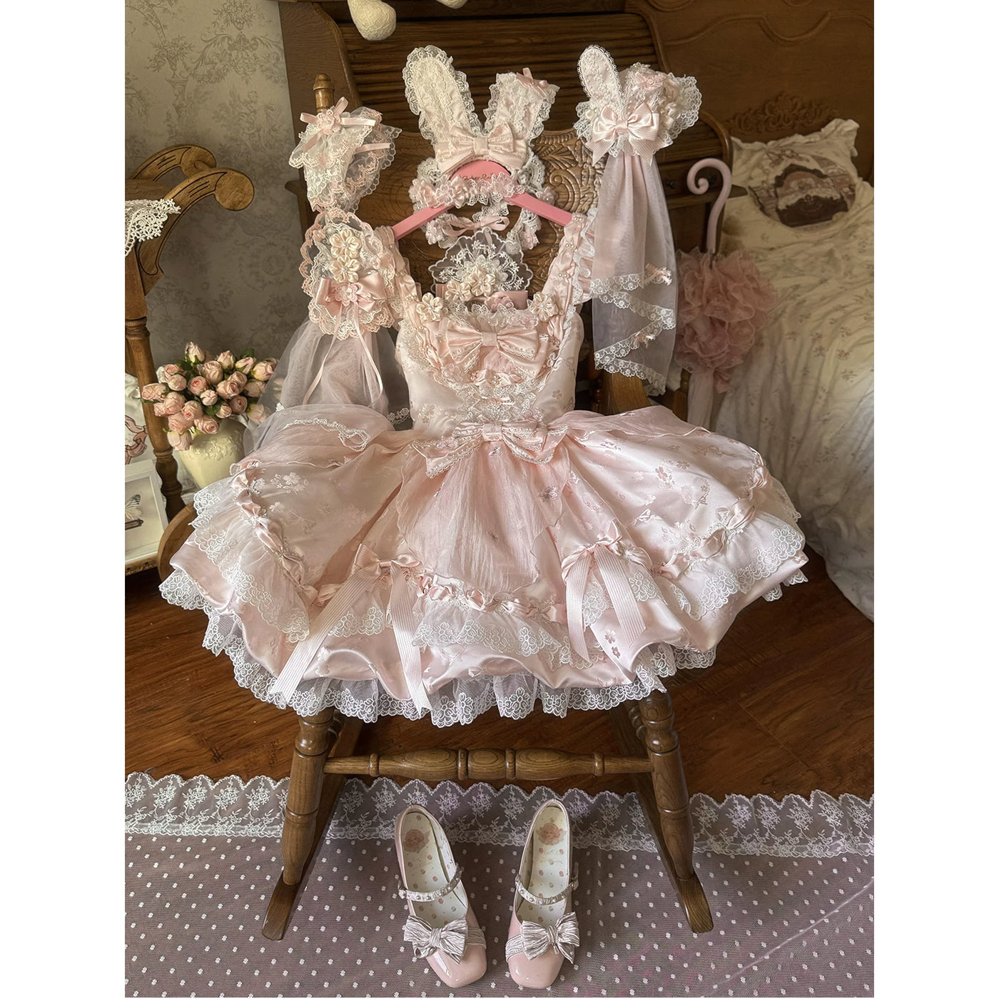 Creamy - Cherry Blossom Ballet - Pink JSK Dress with Layered Lace