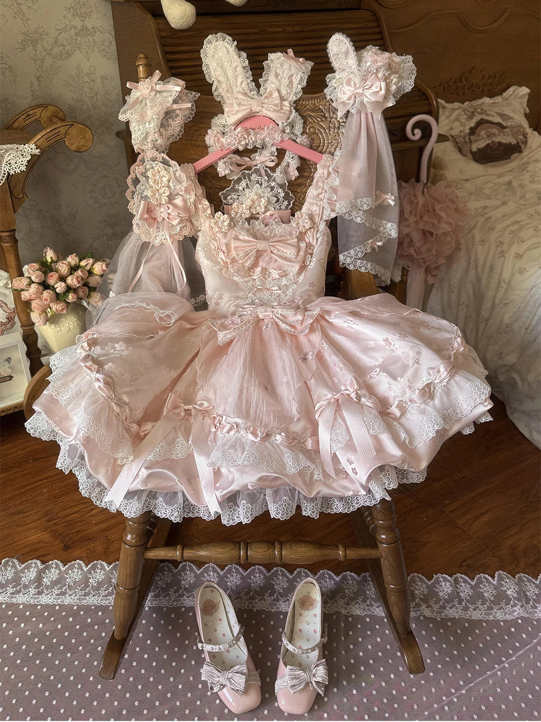 Creamy - Cherry Blossom Ballet - Pink JSK Dress with Layered Lace