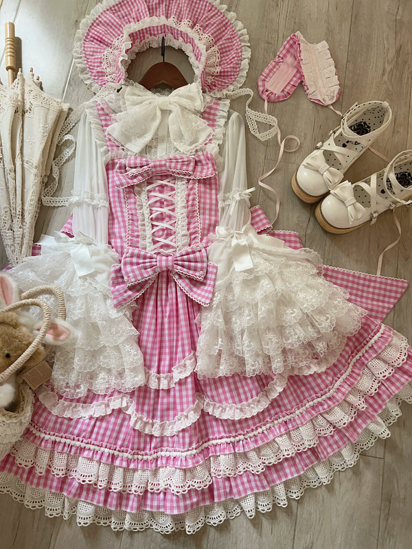 Tata Long Ear - Gingham Baileys - Pink gingham check sweet lolita JSK