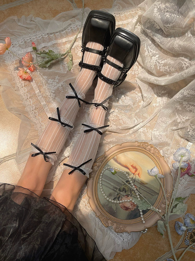 WAGUIR - Sweet Lolita Mid-Calf Socks 3-Layer - Lace Mesh Fairy Thin Socks Socks