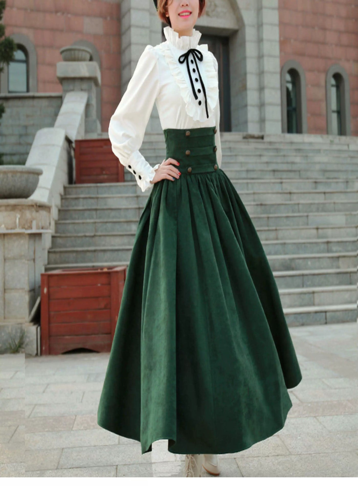 LACE GARDEN - Magic Academy - High-Waist Full Skirt Set with Ruffled Blouse