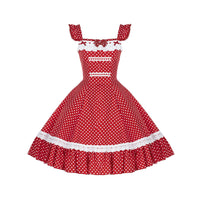 With PUJI - Showa Koni - Sweet Lolita Dress Collection, Print & Ruffle Trim - Puff sleeve adjustable strap polka dot JSK Pre-order in stock / S