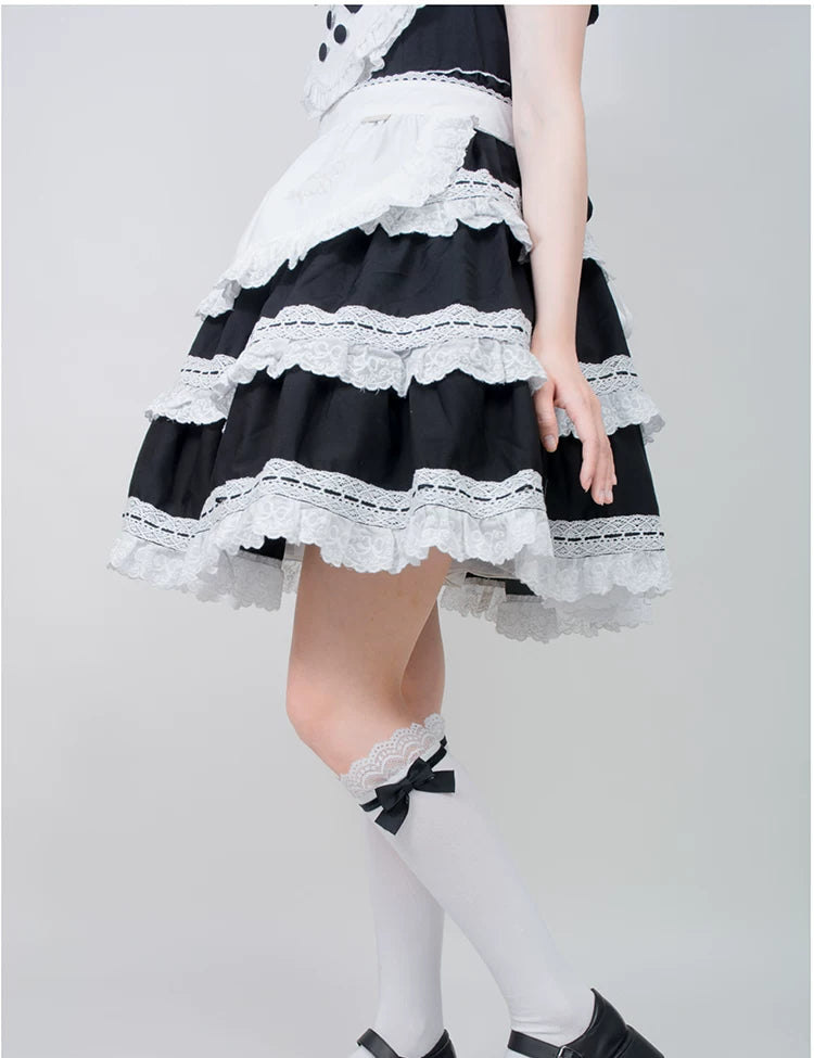 roji roji - Doll Bow Lace - Black or Pink Lace-Trimmed Socks in Three Lengths