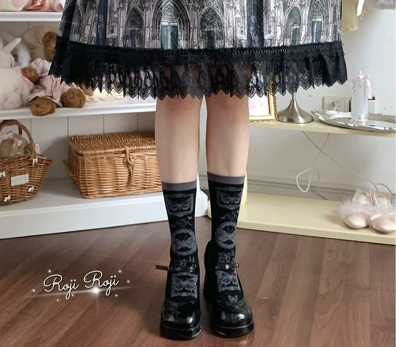 Roji Roji - Sweet Lolita Cotton Socks - Detachable Cuff Bow Trim Socks