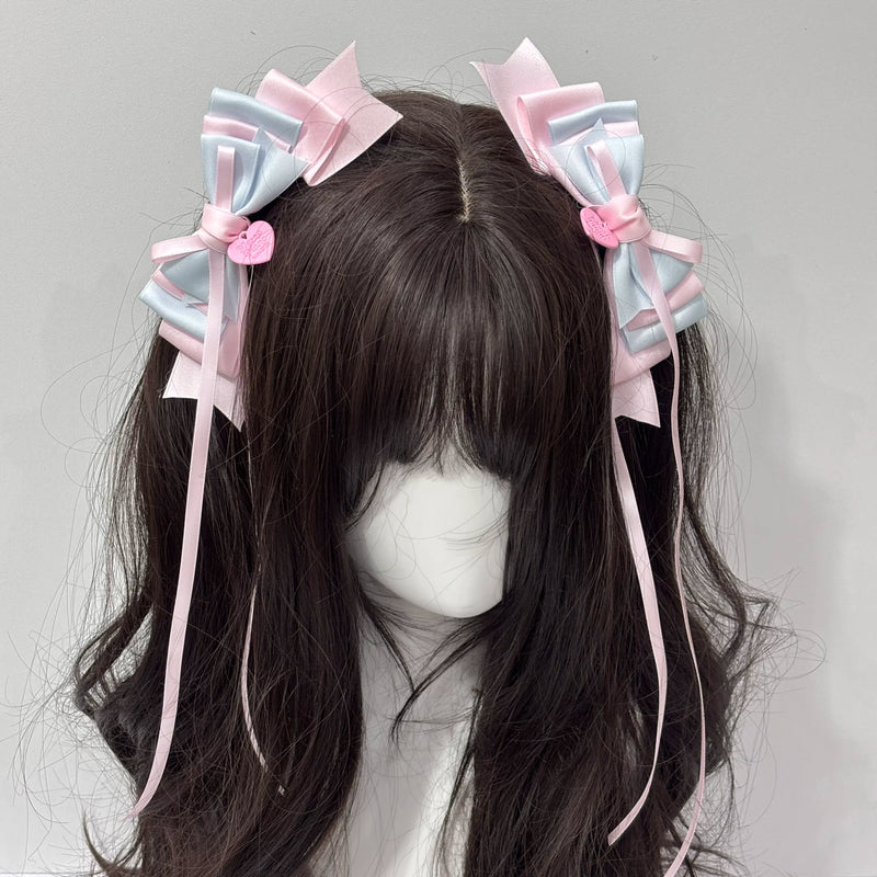 Cat Tart - Winter Sonata - Layered Bow Side Hair Clip with Trailing Ribbons