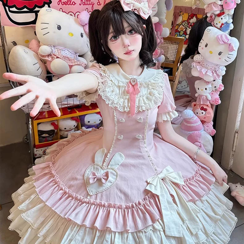Zhijinyuan Cream Bud Doll OP Dress — Pink OP styled view