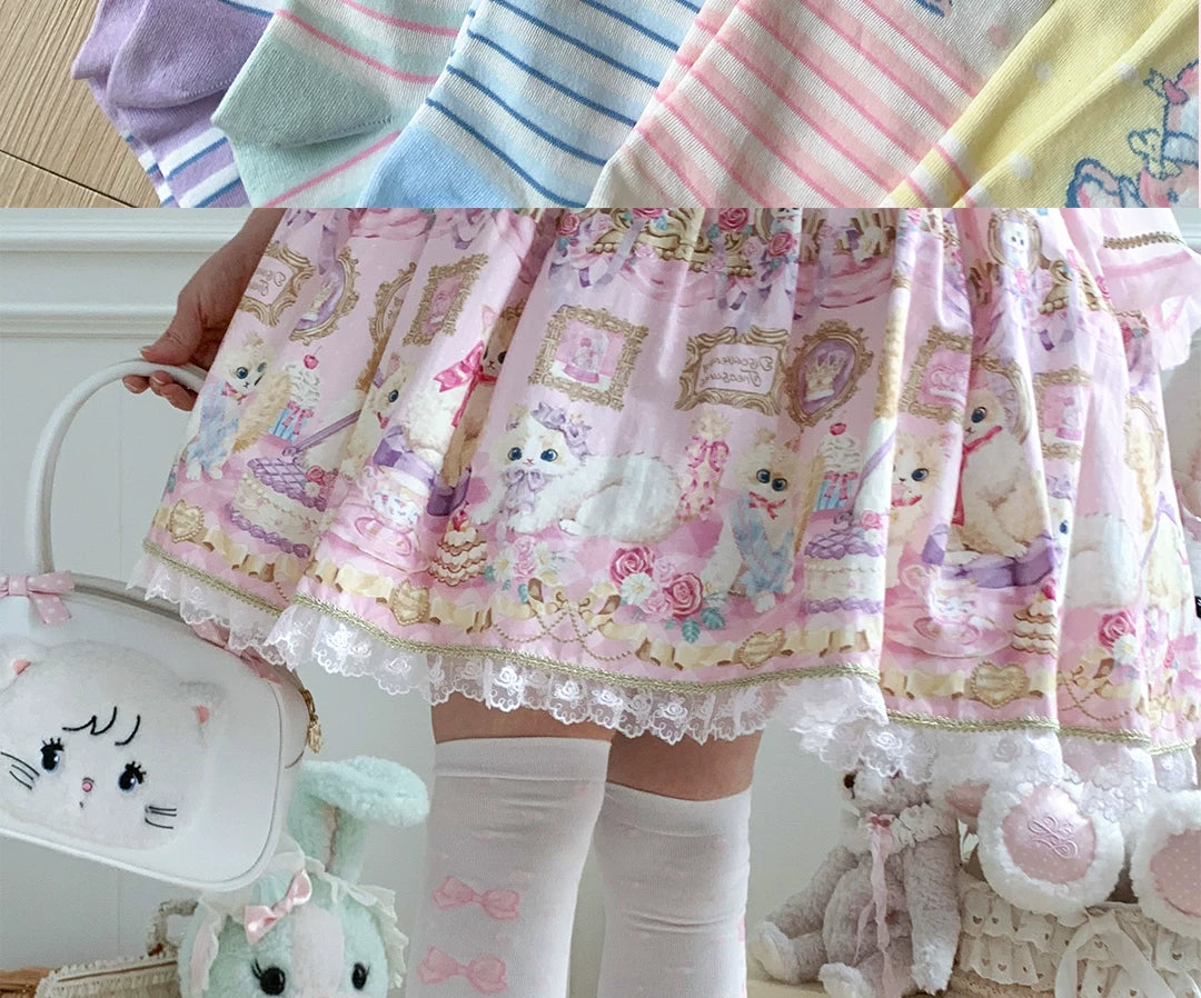 roji roji - Momo Bow Stripe - Cotton Over-the-Knee Socks with Bow Motifs