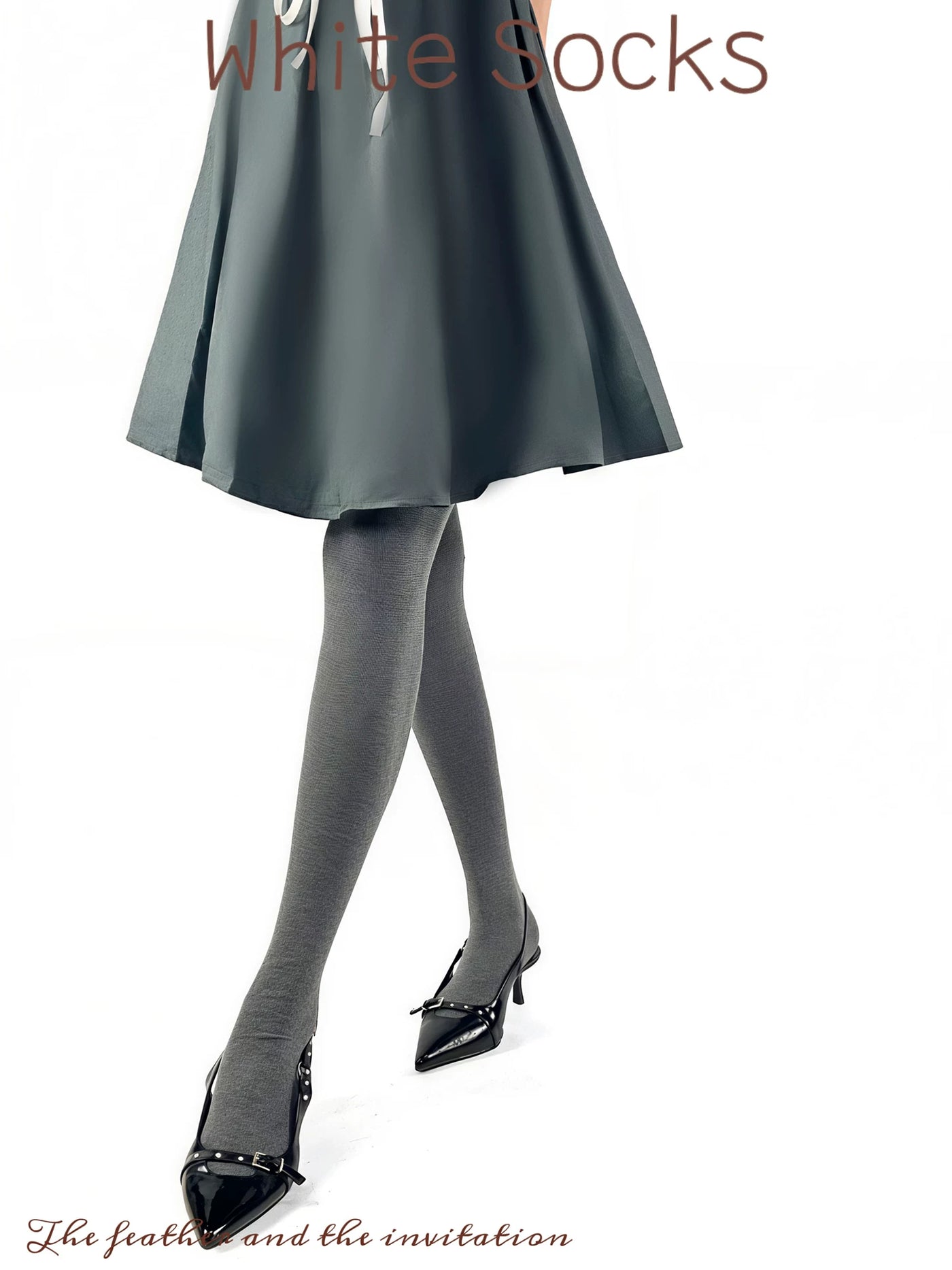 White Socks - Vertical Stripe - Tights with Fine Vertical Texture