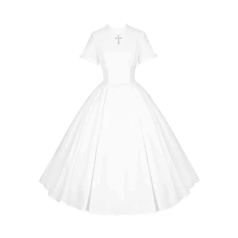 With PUJI - Nihil - Gothic Nun Lolita OP Dress, Irregular Hem Cape detail view 11