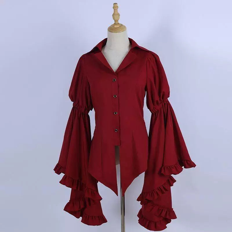 Sweetheart Dream Machine - Vintage Gothic - Ruffled Long-Sleeve Blouse
