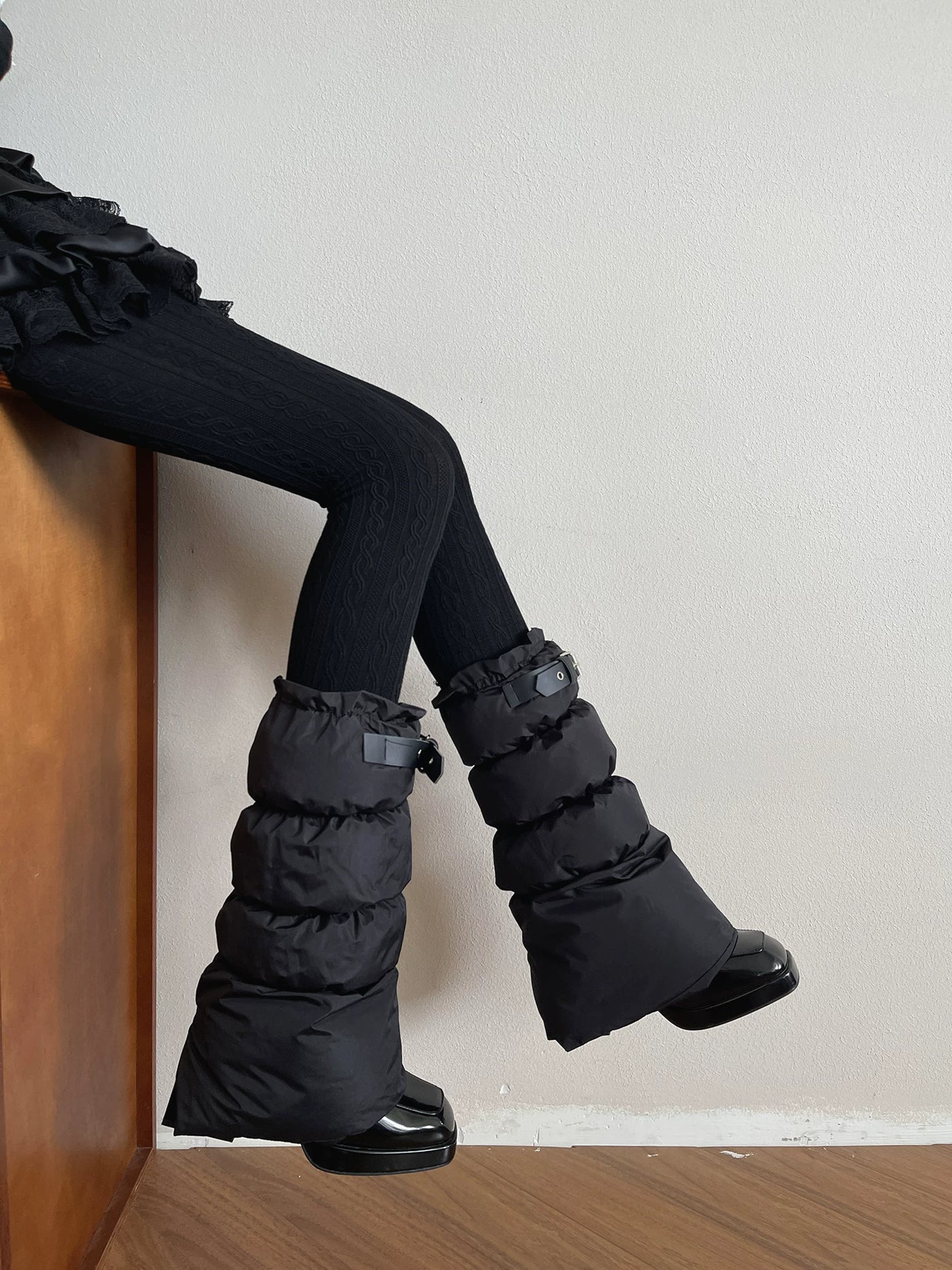 Sock Noble - Winter Cable-Knit - Black Tights or Buckle-Detail Sock Covers