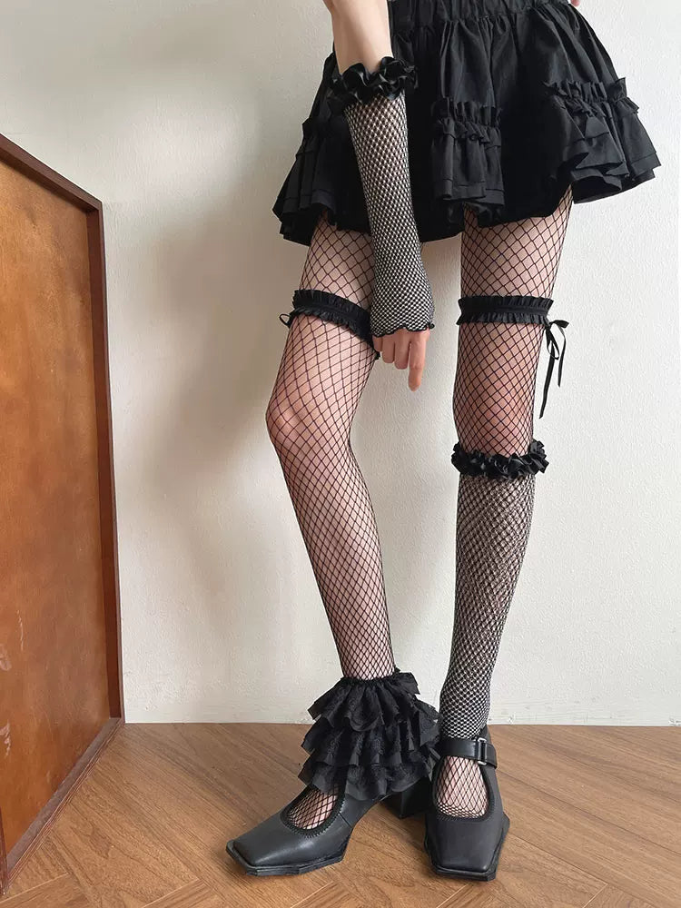 Sock Noble - Gothic Fishnet Lolita - Tights, sock covers, and shoe covers with ruffle trim