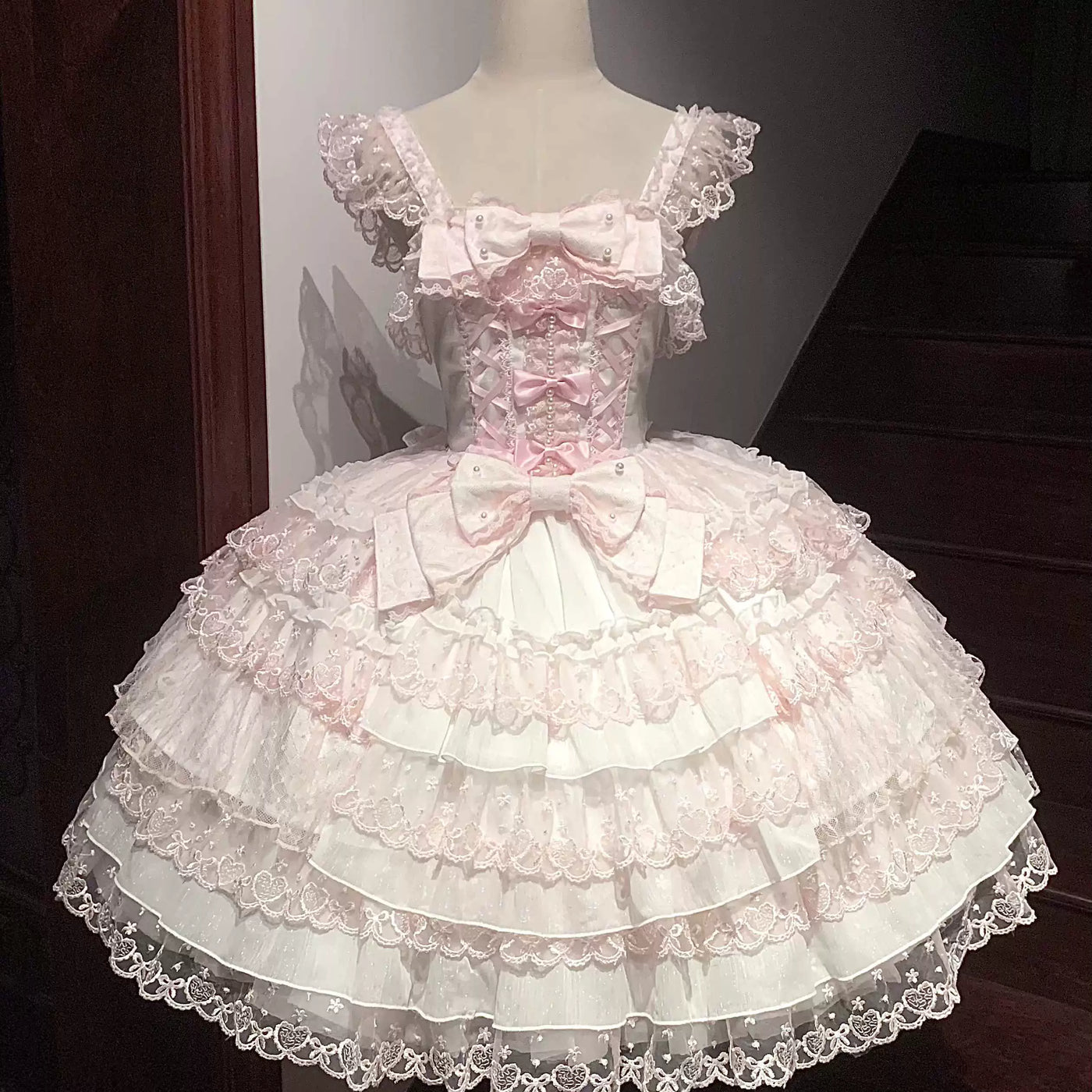 Love Overture - Sweet Lolita JSK Dress, Tiered Ruffles and Heart Lace (L M S) 40624:685418