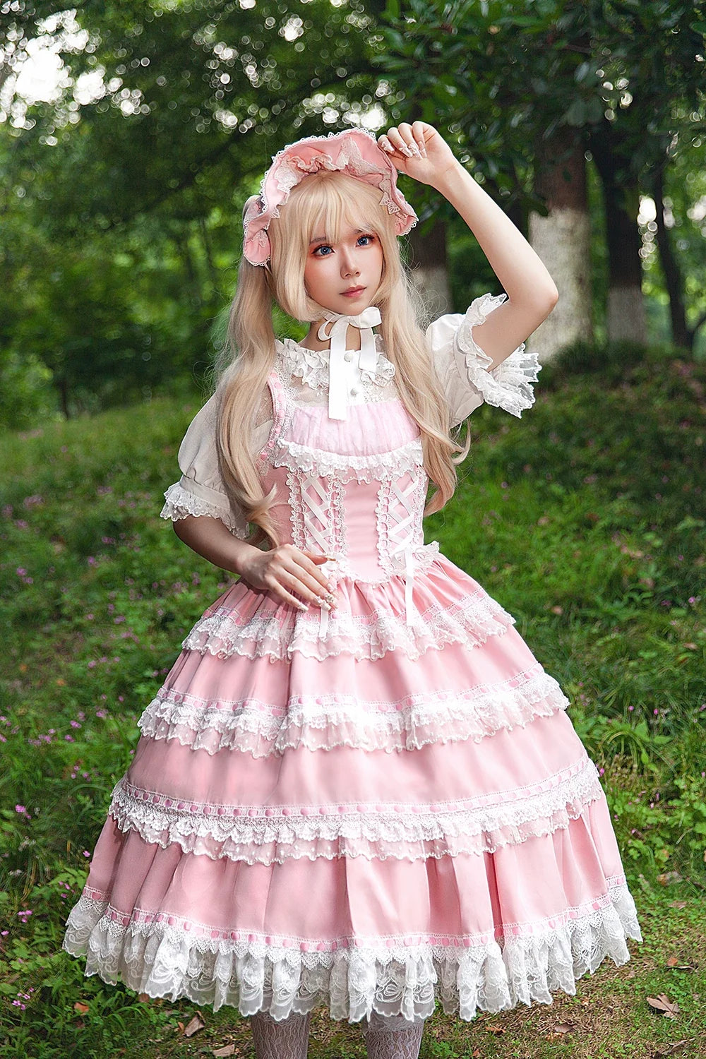 Infanta - Mirror Doll - Old School Lolita Tiered Hem JSK with Polka Dot Lace
