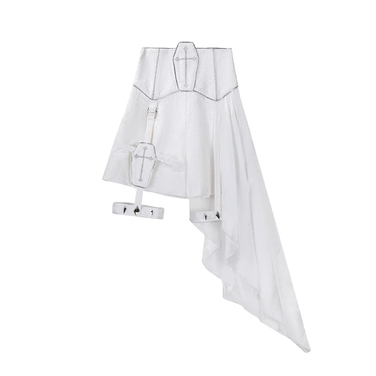 Letters from Unknown Star - Silver Covenant - White Ouji Lolita Embroidery Coat and Shorts Set with Cross