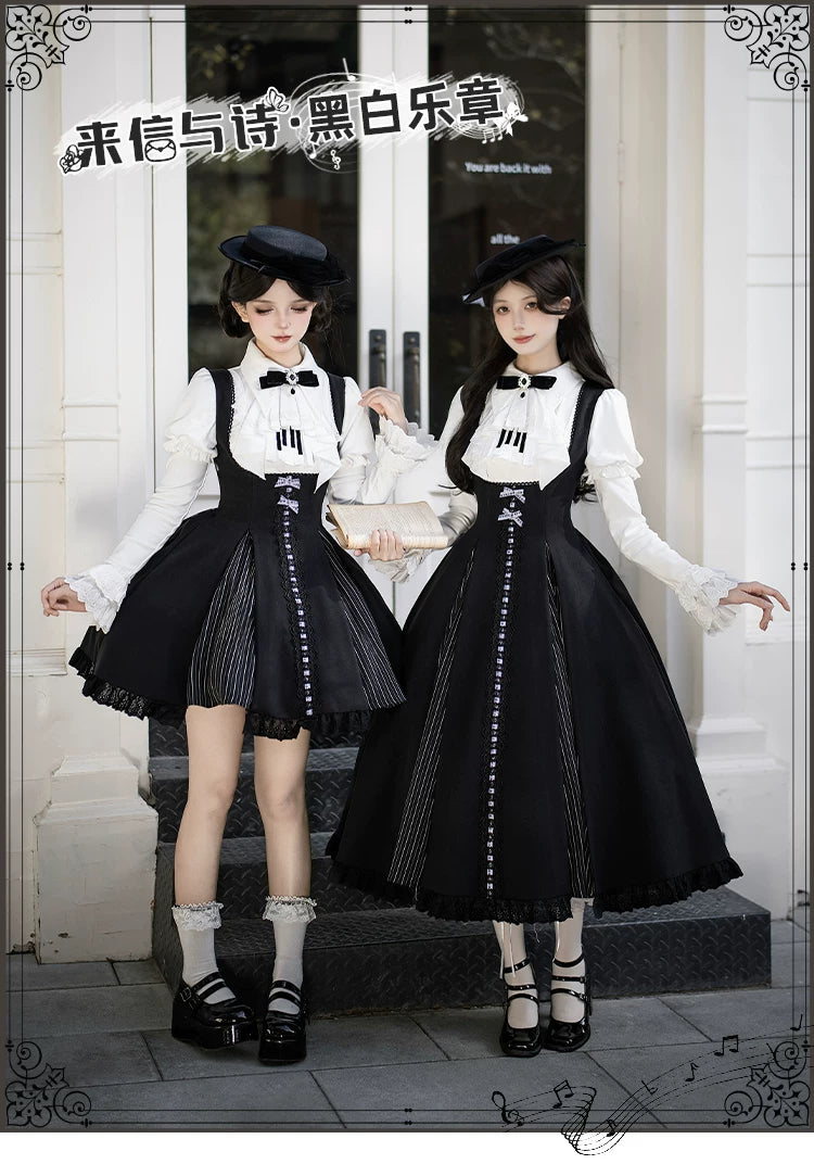 With PUJI - Monochrome Sonata - Classic Lolita Bust-supporting JSK Set, Piano Inspired detail view 6